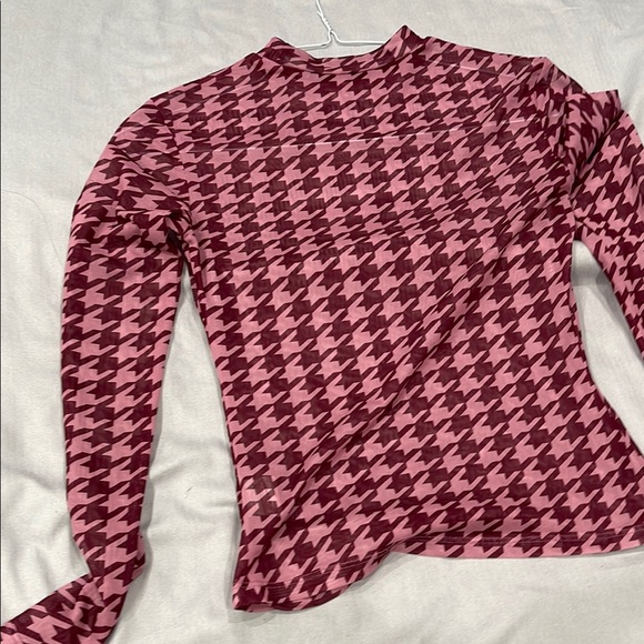 SHEIN Pink and Red Houndstooth Blouse - Picture 1 of 2